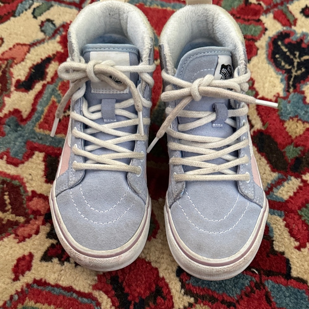 Vans Kids Light Blue and White High-Top Sneakers